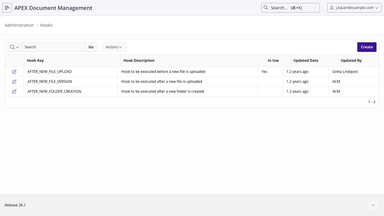 The hooks configuration page