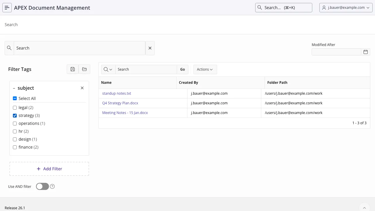 The search page with the subject tag expanded over its values