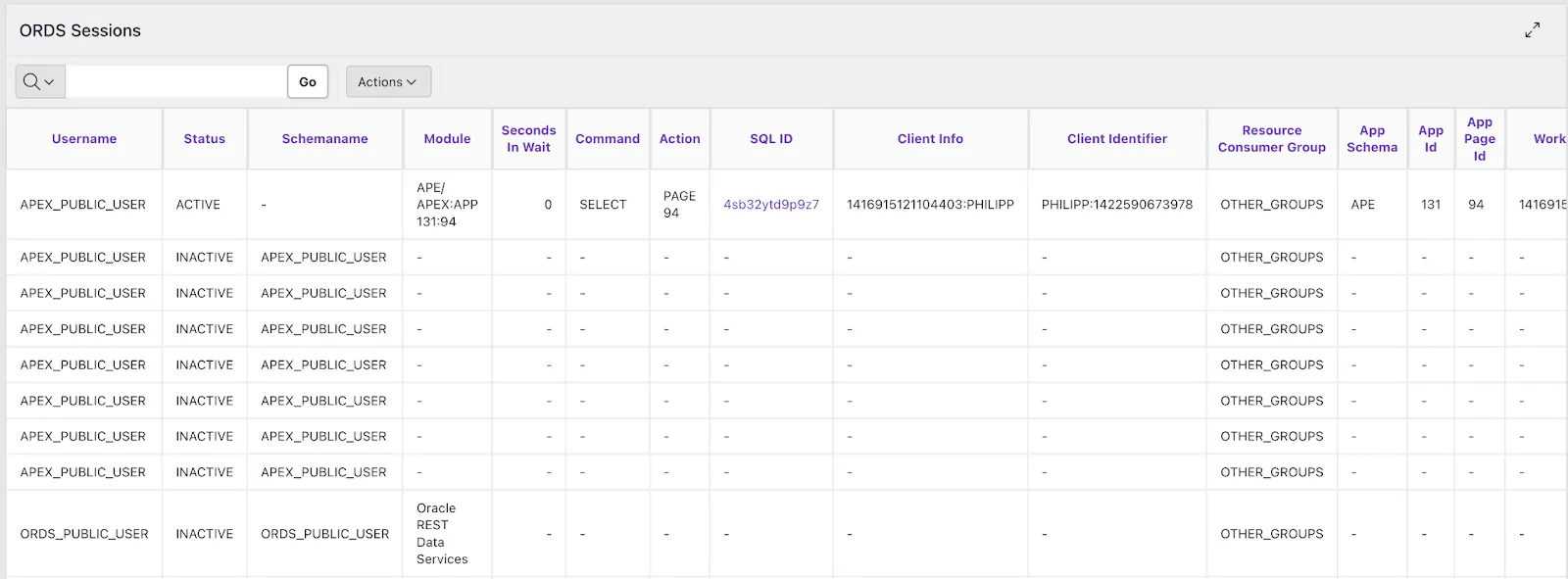 ORDS Session details
