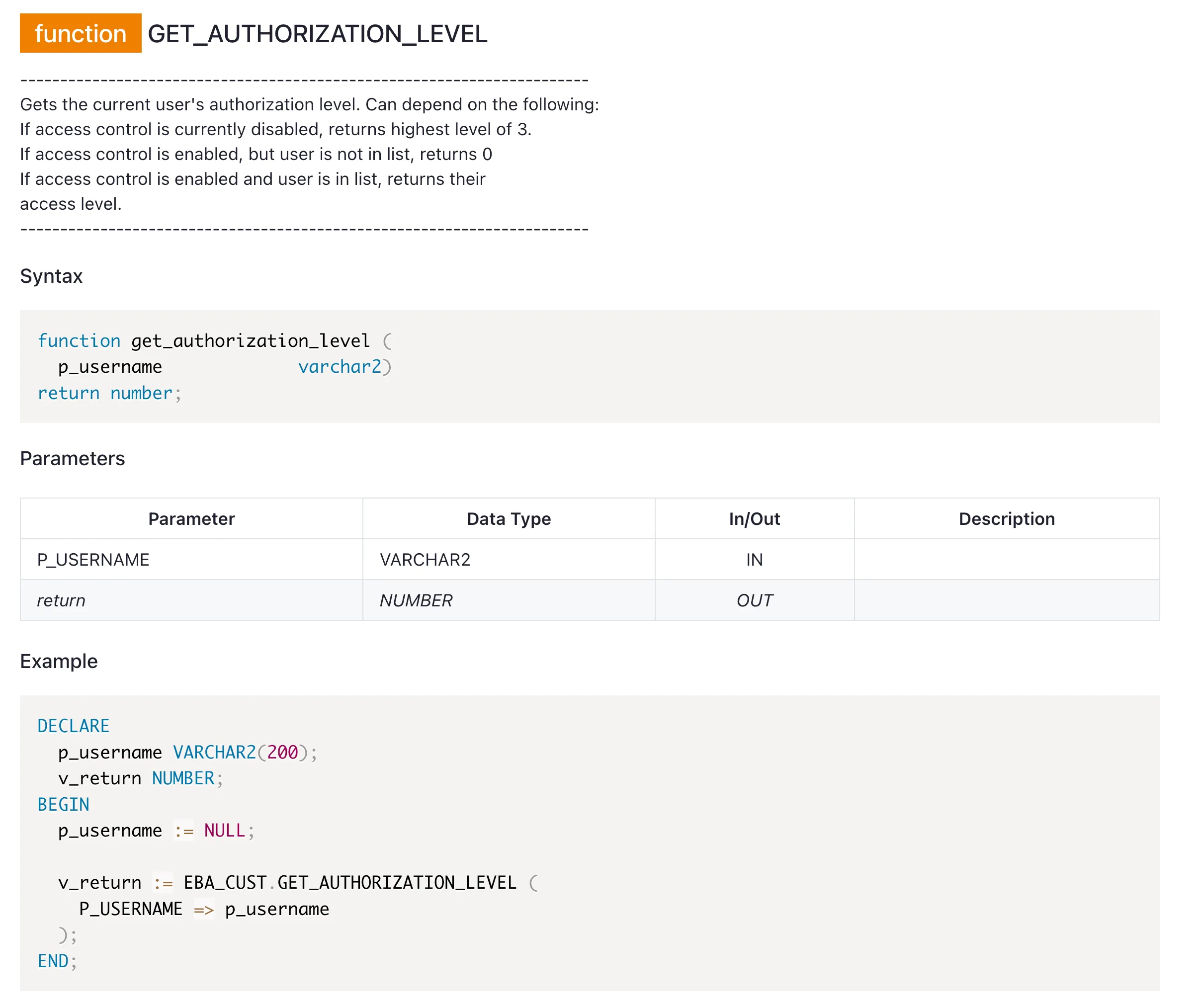 APEX package documentation