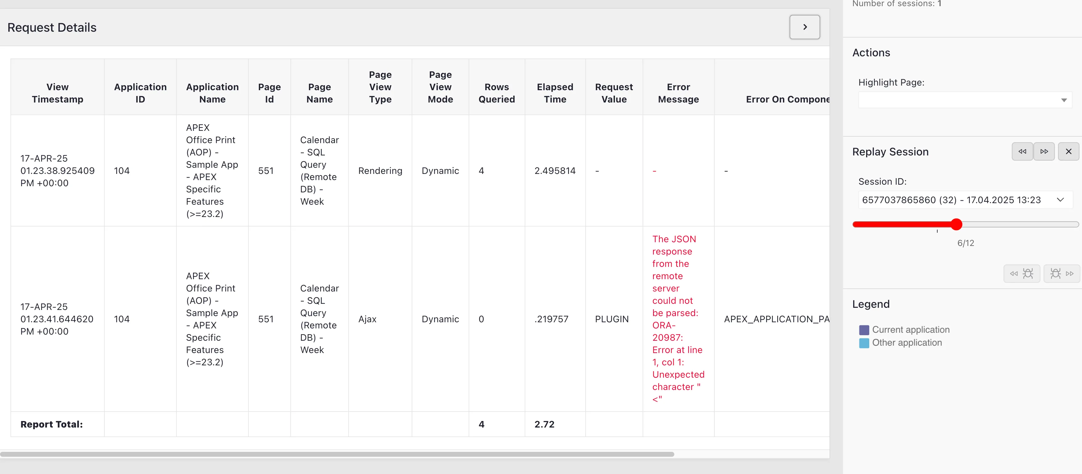 Session Flow error vizualization