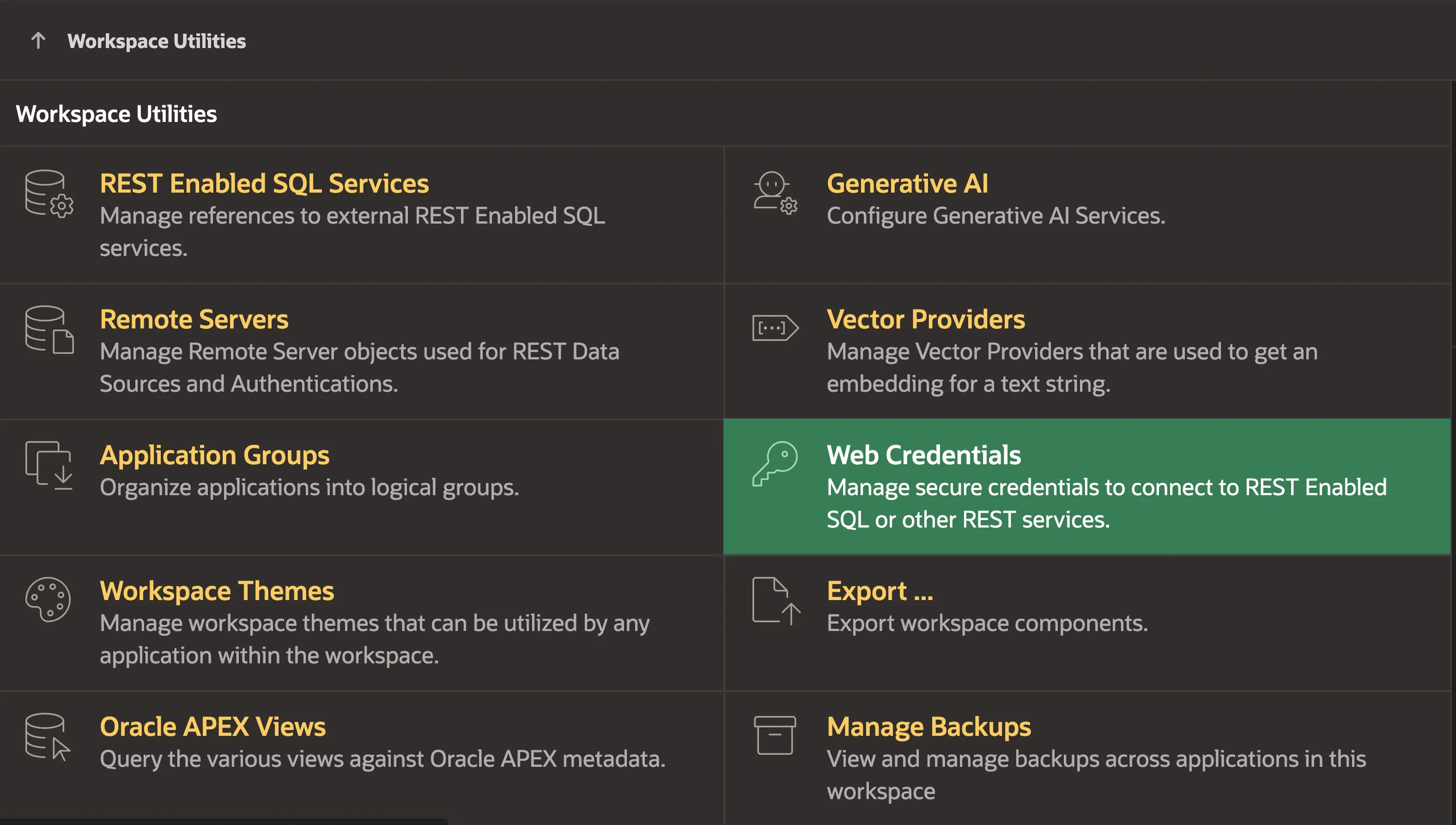 Open Web Credentials link